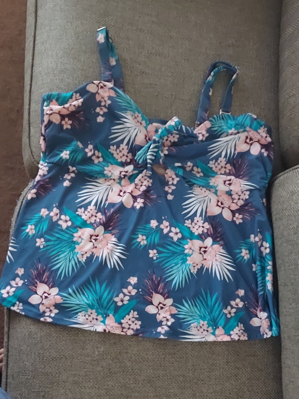 Raisins Curve Floral One-Piece Tankini Top Blue & Pink Floral 24W NWT